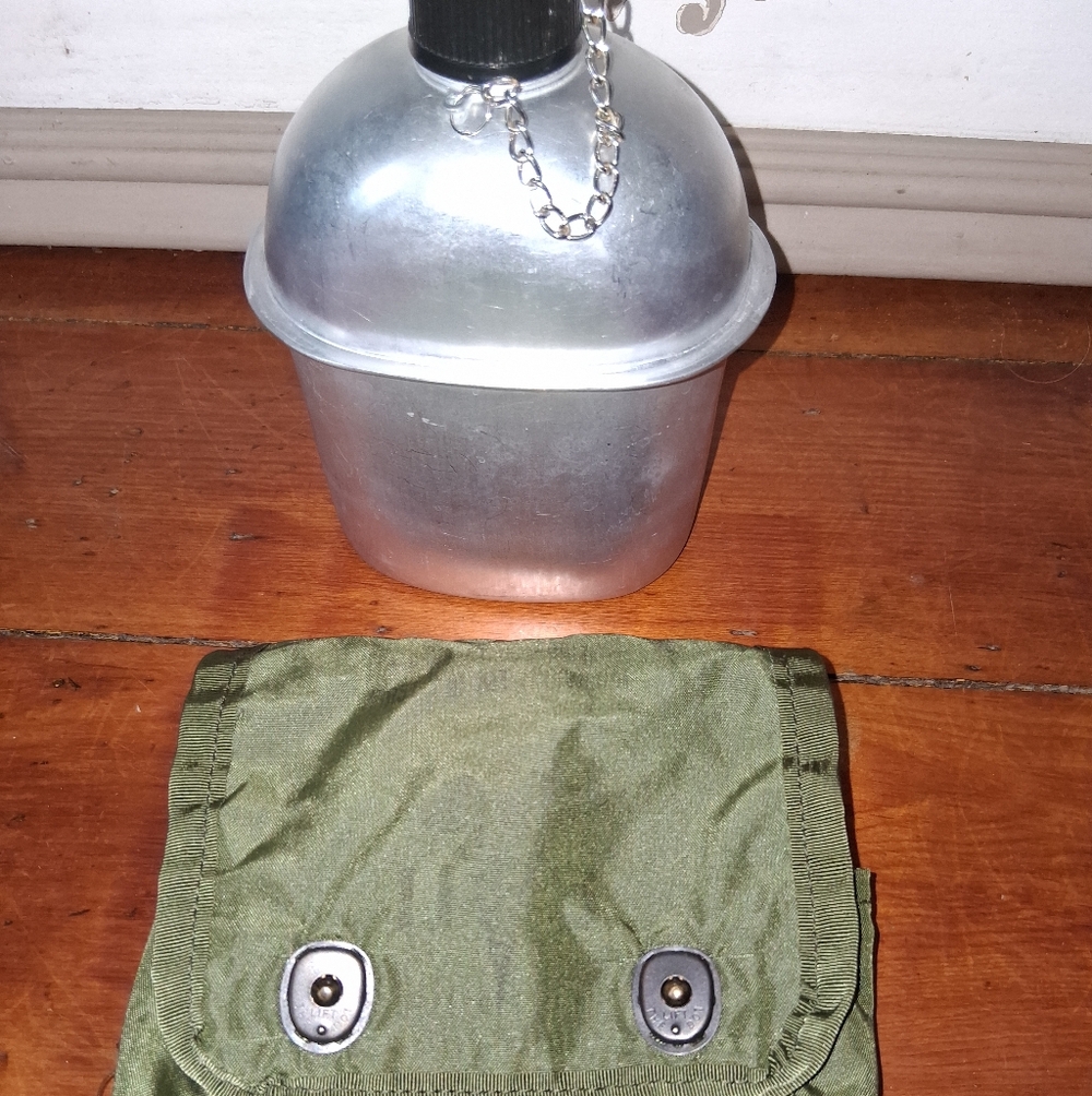 Silver Canteen with Green First Aid Pouch